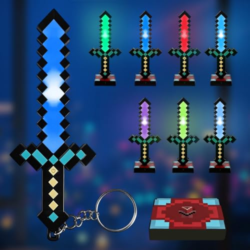 2-in-1 Diamantschwert Licht Schlüsselanhänger, 7 Farben Lampe Fackel Nachtlicht, Nachtlampe USB Wiederaufladbare LED Lichter, Mini-Taschenlampe Led Fackel Kinder für Beleuchtung Spielzeug Geschenke