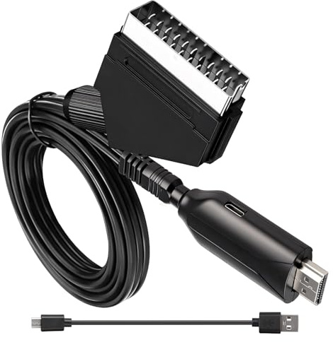 Synclum Cable Adaptador SCART a HDMI, Adaptador Euroconector a HDMI Todo en Uno, Compatible con HDTV, STB, VHS, Xbox, PS3, Sky, DVD y BLU-Ray, Convertidor de Audio y Video SCART a HD 720P/1080P