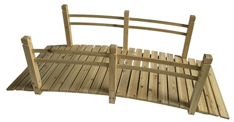 Relaxdays Garten Brücke, mit Geländer, Tannenholz, Gartenteich, HxBxT: 58 x 185 x 72 cm, 200 kg, Holzbrücke, Natur