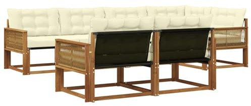 vidaXL Outdoor-Sofagarnitur mit Kissen 7 pcs Natur und Creme, Garten-Sofa, modernes Outdoor-Möbel, strapazierfähige Lounge, Sitzgruppe für Terrasse und Komfort