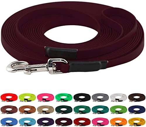 LENNIE BioThane Schleppleine, 19mm, Hunde ab 35kg, 8m lang, mit Handschlaufe, Weinrot, genäht