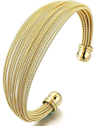 COOLSTEELANDBEYOND Multi-Strang Edelstahl Elastische Damen Armband Verstellbare Armreif Gold Farbe