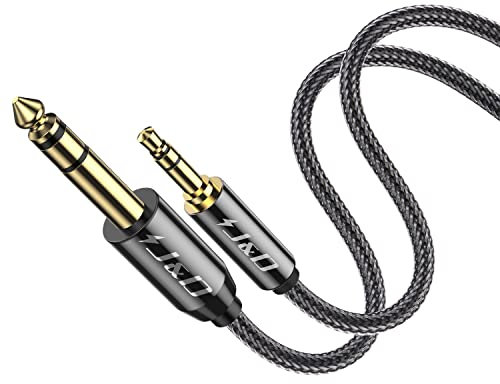 J&D Câble Audio Stéréo 3,5mm vers 6,35mm, TRS Mâle Plaqué Or 3,5mm (1/8) vers TRS Mâle 6,35mm (1/4), Câble Coque en Cuivre, Tressé en Nylon pour Smartphone, Amplificateurs, 0.45 mètre