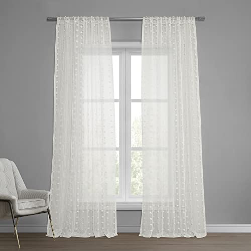 HPD Half Price Drapes Patterned Faux Linen Sheer Curtains For Living Room 50 X 96 (1 Panel), Rod Pocket Window Curtains for Bedroom, Strasbourg Dot