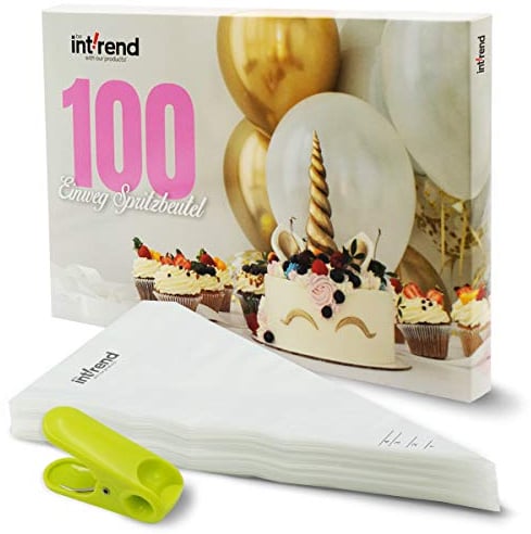 int!rend Einweg Spritzbeutel 100 Stück - Einmal Spritztüten Spritzsack Set Groß - Spritztülle für Spritzgebäck - Krapfentülle für Marmelade - Einwegspritzbeutel hitzebeständig