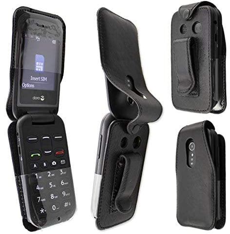 caseroxx Sac Cuir avec Clip Ceinture pour Doro 2404 en Cuir veritable, Housse de Protection à Porter à la Ceinture (avec fenêtre Transparente antisalissure; Coloris Noir)