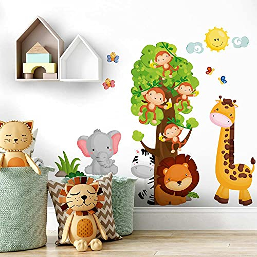 kina - R00355 Baby Wandaufkleber Ökologische und hypoallergene Weicher repositionierbarer Stoffeffekt - Savanne-Zoo-Dschungel Neugeborene Wanddekoration Kinderzimmer selbstklebende Tapete