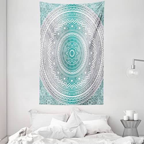ABAKUHAUS Mandala Wandteppich und Tagesdecke, Boho Meditation Art Work aus Weiches Mikrofaser Stoff Waschbar ohne Verblassen Digitaldruck, 140 x 230 cm, Grau Türkis