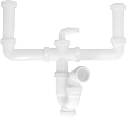 ABRISA 00000000 Sifon Doble Extensible con Dos Evacuaciones 1 1/2 Salida De Ø 40 Mm, Blanco