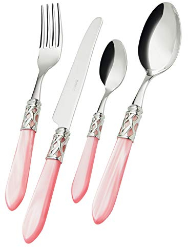 BUGATTI, Aladdin, Set Posate 24 pezzi in Acciaio Inox 18/10, Ghiera Cromata. Set posate 6 persone composto da 6 cucchiai, 6 forchette, 6 coltelli e 6 cucchiaini (Rosa)