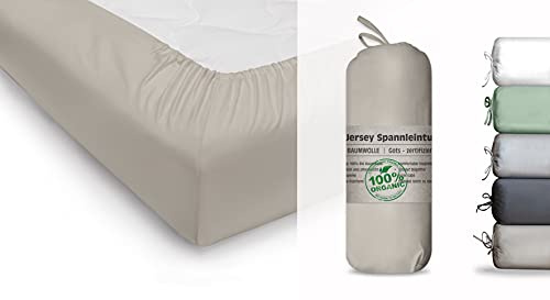 Blue Moon Bio Baumwolle Jersey Bettlaken - Spannbettlaken 180x200cm - Spannleintuch Spannbetttuch Bettlaken 180 x 200 Organic Cotton GOTS-Zertifiziert Ökotex Made in Green (Sand, 180-200 x 200 cm)