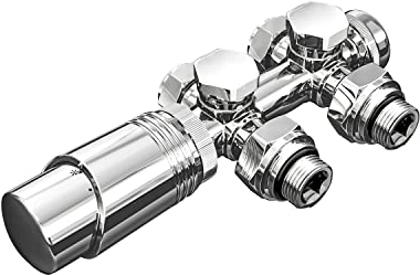 ELEGANT Multiblock Set für Heizkörper Anschlussarmatur inkl. Thermostat Ventil Hahnblock Heizungszubehör Eck- und Durchgangsform chrom