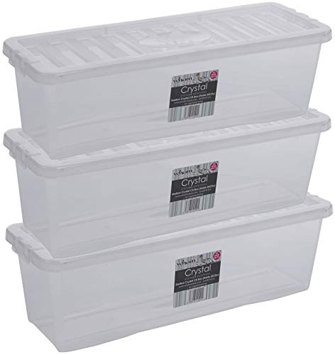 #11 AUFBEWAHRUNGSBOX 18 CM HOCH - 3 Stück für je 52 Musik CDs - Aufbewahrungsbox mit Deckel - 60x20x18cm - transparent klar - stapelbar - Kunststoff Box - Stapelkiste Unterbettkommode