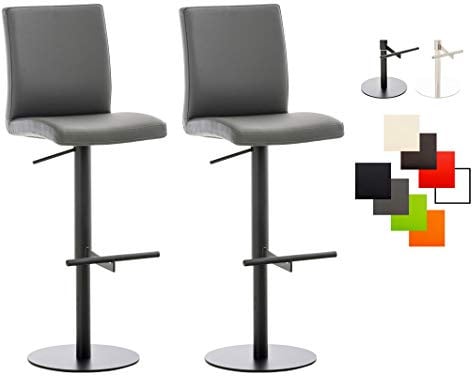CLP 2er Set Barhocker Cadiz mit Kunstlederbezug I Barstühle höhenverstellbar und drehbar I Tresenhocker bis 240 kg belastbar, Farbe: grau, Gestellfarbe: schwarz