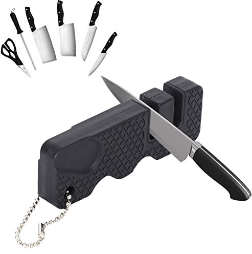 Manuelle Messerschärfer Messerschleifer, 2-stufig messer schärfen für Grobschliff, Profi Messerschaerfer, Mini Küchenmesserschärfer (Schwarz)