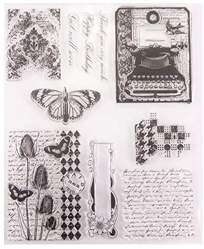 arriettycraft Plaid Background Honeycomb English Letter Background Butterfly Vintage Telefon Clear Stempel für Kartenherstellung Dekoration und DIY Scrapbooking