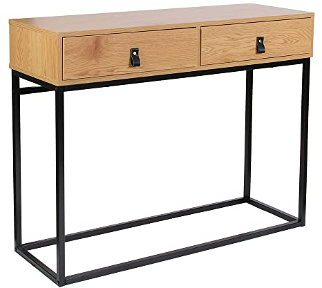 HOME DECO FACTORY HD6623 Abbott Schreibtisch, Holz und Metall, Konsole, Möbel, für Eingangsbereich, Natur, Schwarz, 100 x 35 x 80,5 cm