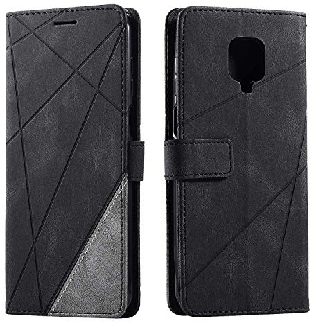 SONWO Hülle für Xiaomi Redmi Note 9 Pro, Premium Leder PU Handyhülle Flip Case Wallet Silikon Bumper Schutzhülle Klapphülle für Xiaomi Redmi Note 9 Pro, Schwarz