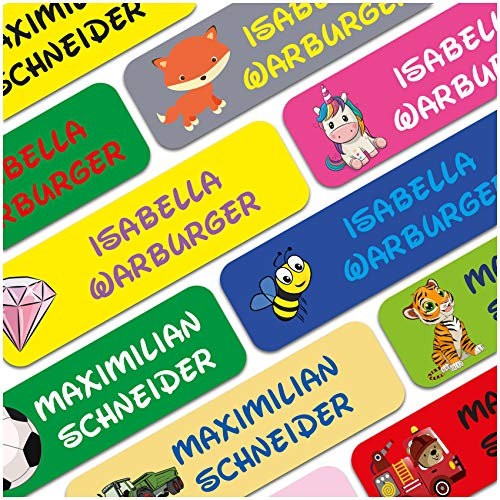 80 x Namensaufkleber Wunschname personalisiert je 3,5x1cm Aufkleber mit Kinder Name Beschriftung Schule Kindergarten Kleidung Sticker (Nr. 41 Komplett Set, Für feste Oberflächen)