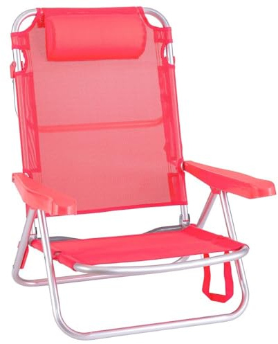 LOLAhome Silla Playa Plegable | Ligera Portátil | Baja y Reclinable de 4 Posiciones con cojín | para Camping, Piscina, Terraza o Jardín Azul Coral