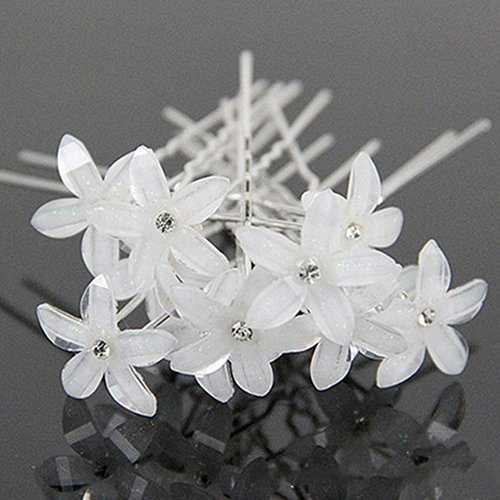 KingbeefLIU Épingle à Cheveux 20 Pièces Femmes Mariage Bijoux De Mariée en Forme De U Fleur Blanche épingles à Cheveux Clips