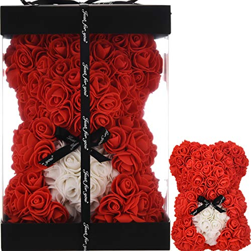 Ours en Rose Ours Rose Nounours en Rose Ours en Peluche eternelle - Cadeau Maman idee Cadeau Femme Cadeaux pour Femme Noel Cadeaux pour Maman - Roses artificielles Anniversaire Cadeaux (Rouge)