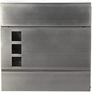 Design Briefkasten mit Zeitungsrohr Stahl 45 cm hoch in Edelstahl Wandbriefkasten mit Befestigungsmaterial (932-8 Edelstahl)