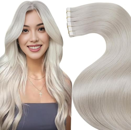 LaaVoo Tape in Extensions Echthaar, Blond Tape Extensions Platinblond Seamless Echthaar Extensions Tape Blond Remy Haar 30cm 30g 20pcs