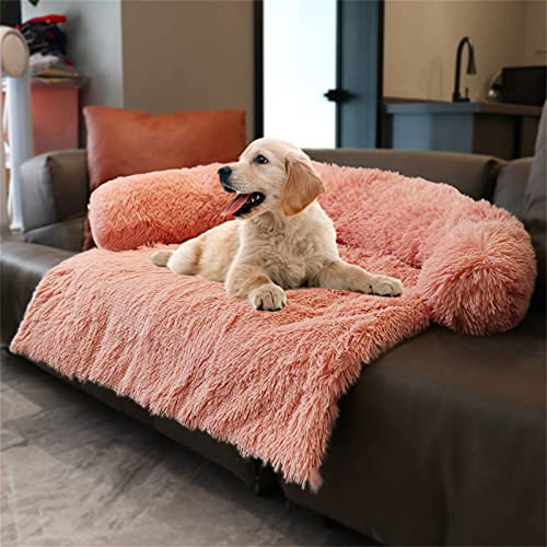 YFFSSW Plüschige Haustierdecke, Super Weiche und Luxuriöse Hundebett Couch für Sofaschutz, Kofferraumschutz, Waschbar, L Pink, Large, Modern, Geometrisch, Winter
