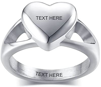 Gualiy Urnen Ring für Asche, Ring Edelstahl mit Gravur Urne Ringe Silber Herz Asche Keepsake Ring für Frauen Größe 52 (16.6)
