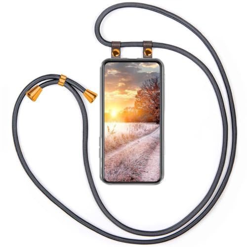 moex Handykette für Samsung Galaxy S22 Hülle mit Band abnehmbar, Handyhülle mit Kette zum Umhängen, Handyband 155 cm lang Stoff Kordel Umhängehülle, Handy Umhängeband, Anthrazit