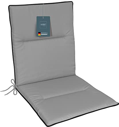 LILENO HOME Gartenstuhl Auflagen als [1er Set - Niedriglehner] in Grau + Keder Anthrazit - Bequeme Liegen als Sitzauflagen für Gartenmöbel - Stuhlkissen für Gartenstühle und Klappstühle