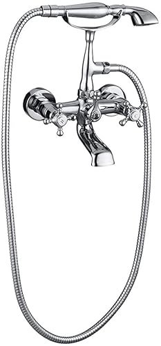 YRUIIA Retro Wannenarmatur Badewanne Wandmontage Armatur Badewannen Duschsysteme Duscharmatur Wasserhahn Kreuzgriff Badewanne Wasserhahn Wannenarmatur mit Badarmatur für Badezimmer-Chrome-B.