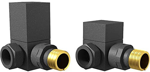 WarmeHaus 15mm Pair Square Angled Heated Towel Rail Radiator Valves (Grey)