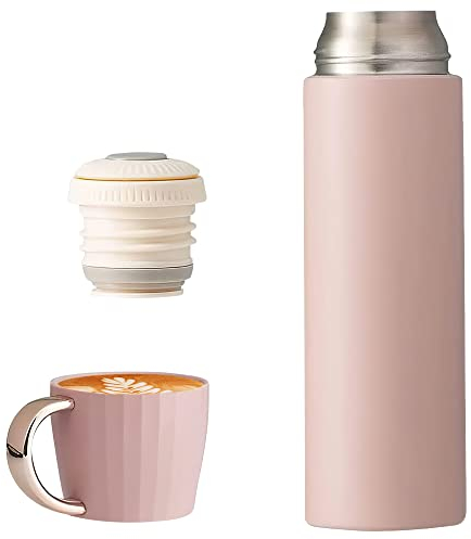 Lotvic Thermos 500ml avec Tasse, Bouteille Isotherme en Acier Inoxydable, Gourde Isotherme Etanche sans BPA, pour Boissons Chaud ou Froid, pour Travail, Ecole