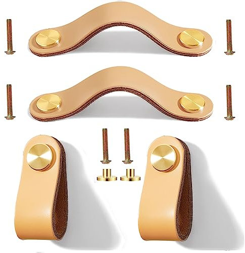 Ledergriffe für Möbel 4 Stück Möbelgriffe Leder Schubladen Knöpfe Kleiderschrank Griffe mit Schrauben für Schublade Schranktür Wohnkultur, Home Office Möbelbeschläge 13,8cm