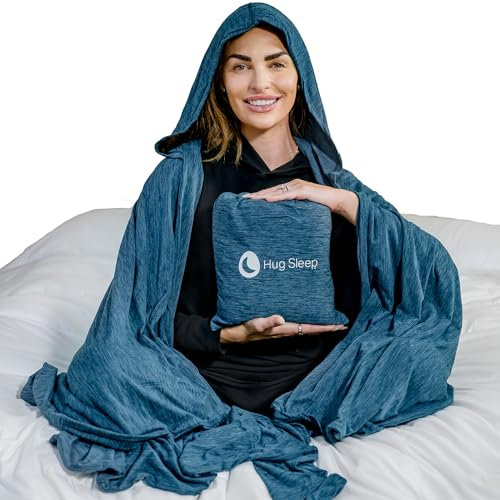 Hug Sleep Hooded Sleep Pod Move, Wearable Blanket with Comfy Hoodie, Weighted Blanket Alt, Seen on Shark Tank, Cooling Sensory, Machine Washable Cozy Blankets, Adult, Kids or Teens Gift, Turquoise, XL