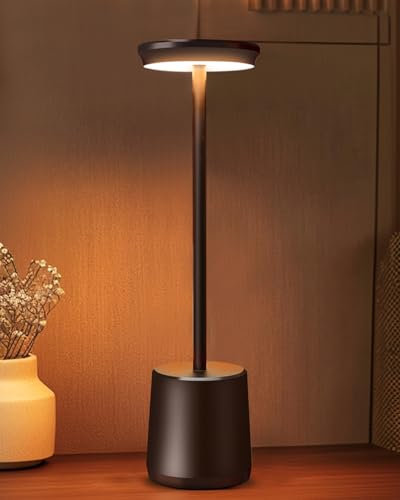 Eufrozy Cordless LED Lamps Rechargeable, Portable Outdoor Lamp 4400mAh Battery Operated 3 Color Touch Dimmable Wireless Table Lamp Black for Dining Table Restaurant Bedroom Bedside