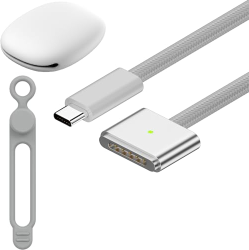 korllo USB-C to Mag-Safe 3 Cable 1 m/3.3ft, White, with Cable Strap Holder Lanyard, Compatible with MagSafe 3 Short Cord Silver MacBook Pro 14-inch 15-inch 16-inch 2021 2022 2023 Air M1 M2 M3