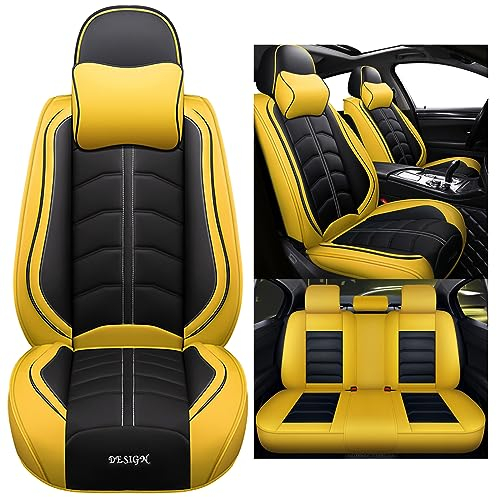 Congxy Autositzbezüge Komplett Set Universal in Premium Design | Schonbezüge für die Vordersitze & Rückbank | Auto Sitzbezüge Airbag Geeignet | Wasserdicht Sitzbezug, Gelb