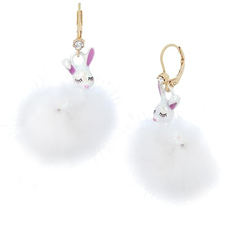 Betsey Johnson Womens Bunny Pom Pom Drop Earrings