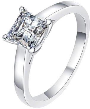 Homxi Ringe 925 Silber Damen,Engagement Trauringe Solitär-Quadrat mit Moissanit 2ct Trauring Damen Silber Größe 49(15.1)