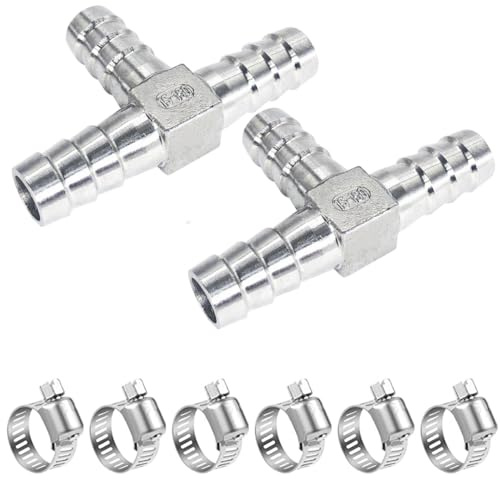 ANPTGHT 5/16 Tee Hose Barb Fitting Stainless Steel Equal Barb 3 Way T shaped Splitter Joint Connector Adapter Union Fitting for Fuel Gas Liquid Air(Thickened version-2Pcs)