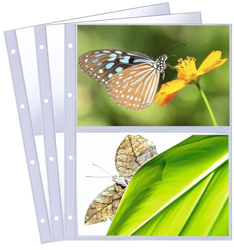 30 Stück Klarsichthüllen 2 Fächer Foto Hüllen, Transparente Postkartenhüllen A4 Ringbuch Zur Aufbewahrung von Fotos Postkarten Souvenirpapier (60 Taschen)