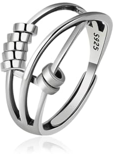 REQAG Anxiety Ring 925 Sterling Silber Ring Damen Achtsamkeitsring Männer einstellbare Ringe Zappeln Friedensringe Für Spinner Ring Retro Verstellbare Bandringe Anti Stress Rin