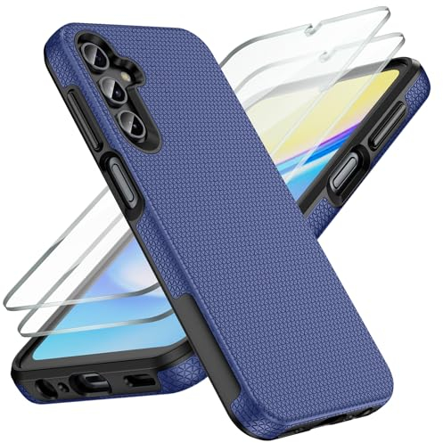Doeshine Cover per Samsung Galaxy A15 4G / 5G, 2 Pezzi HD Vetro Temperato Pellicola Protettiva, Dual Layer Shockproof Drop Protection Custodia, Slim Fit Anti-Slip Stylish Texture Custodia (Blu)