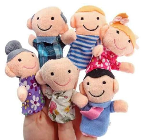 PLAYZOCO Plüsch-Fingerpuppen, Familie, Fingerpuppen-Set, pädagogisches Spielzeug, Kinderpuppen, Fingerpuppe, Plüschmaterial, 6 Stück, Familie