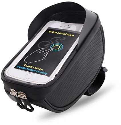 YHT Bike Handlebar Bag,Waterproof Bicycle Phone Mount with Rain Cover,Cycling Frame Top Tube Phone Holder Stand with Touch Screen for Cellphones,Smartphones
