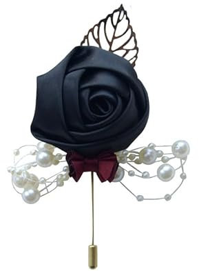 SYSUII Lot de 5 boutonnières de mariage - Roses - Accessoires de mariage - Broche de mariage - Rose - Pour fête, bal de fin d'année, hommes - Décoration de costume - Noir