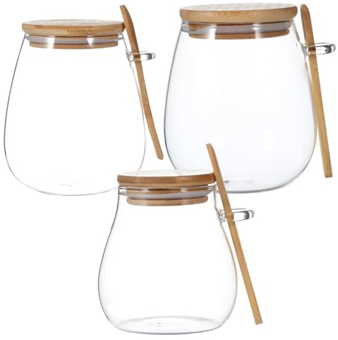 TINEASUR 3 Recipientes De Vidrio Para Té Con Tapas Frascos Con Cucharas Frasco Con Cuchara Frascos De Vidrio Con Tapas Recipiente Para Granos Recipientes Para Tarros De Vidrio Lata